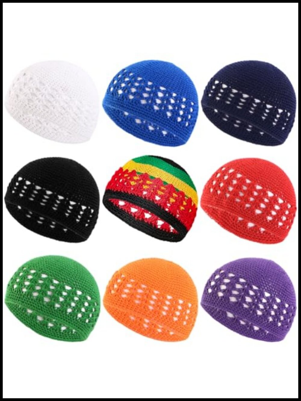 9 Pack Knit Kufi Hats Crochet Beanie Skull Caps Stretchy Knitted Cap Muslim